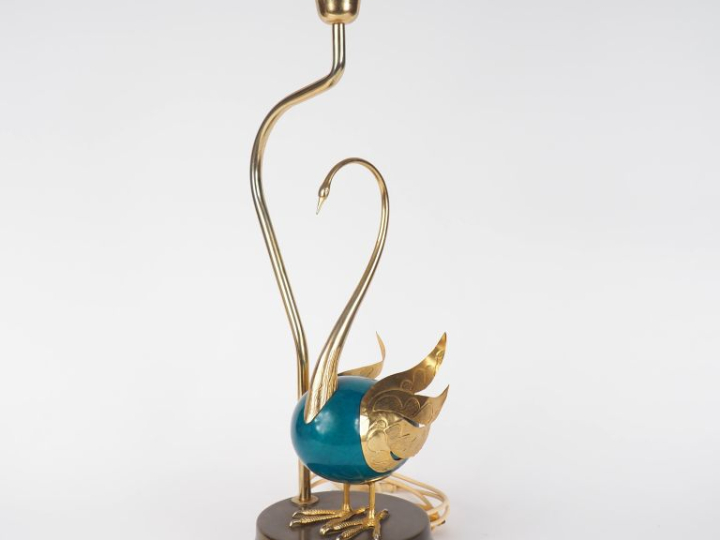 Lampe moderne italienne en laiton et composition à l'imitation de la p