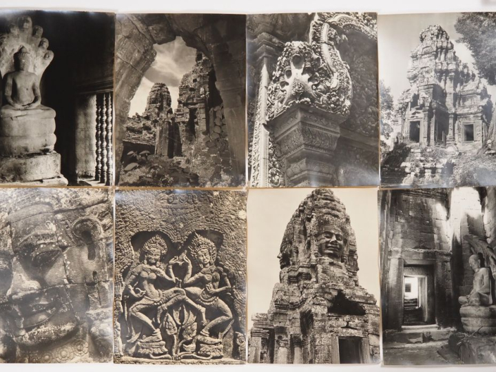 Cambodge, Lot comprenant trente photos en noir et blanc, légendées au 