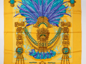 Vente aux enchères HERMES, Paris Carré de soie, modèle "Mexique".  Design par Caty Latham