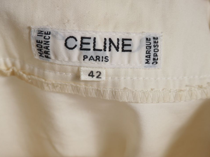 CELINE, Paris Robe longue blanche en coton (100%).  Encolure ronde, fe