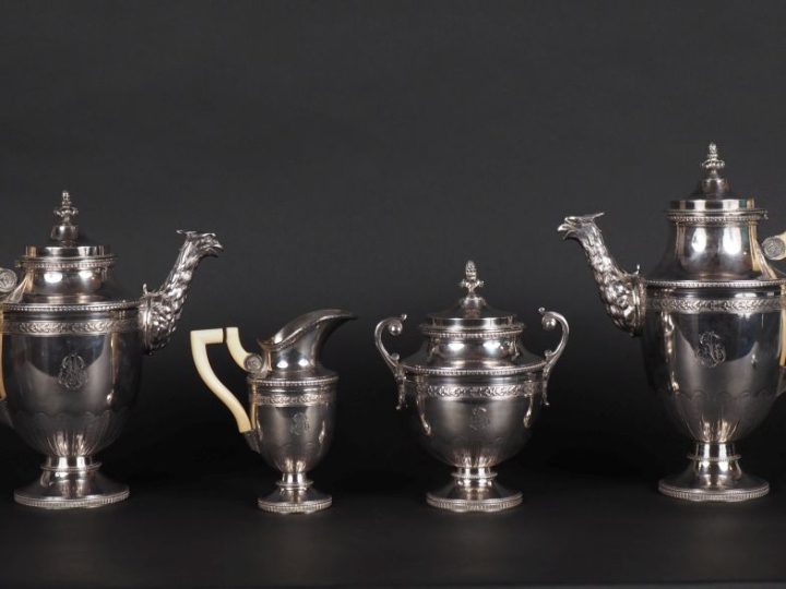 Service à café et à thé de style Empire en argent, poinçon Minerve, su