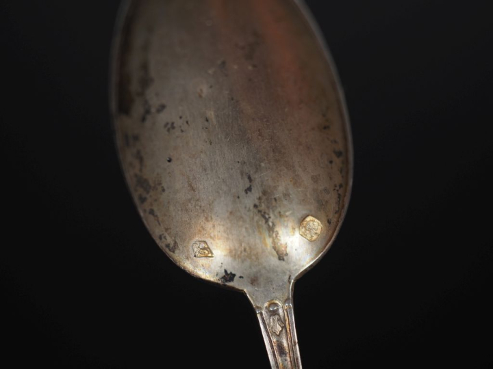 Paire de cuillères à sucre Napoléon III en argent poinçon Minerve, mod