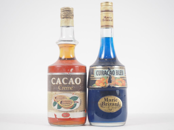 2 BOUTEILLES : 1 CRÈME CACAO/1 CURACAO BLEU MARIE BRIZARD