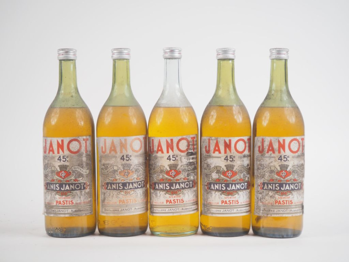 5 BOUTEILLES PASTIS ANIS JANOT 98 cl - 45 %