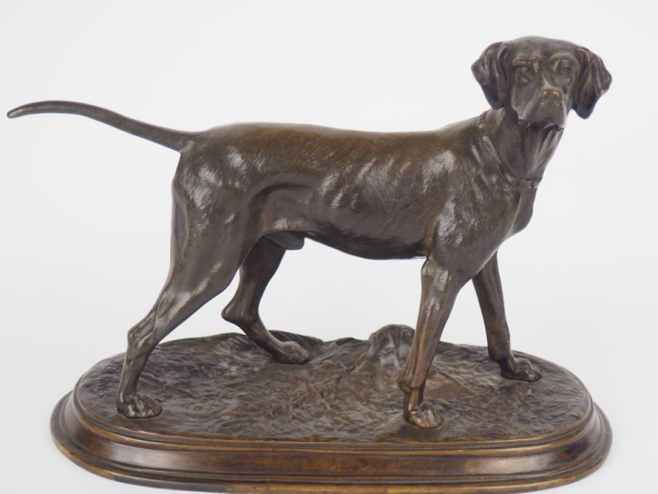 G. BENESS. "le braque" Sculpture en bronze à patine brune (retirage) D