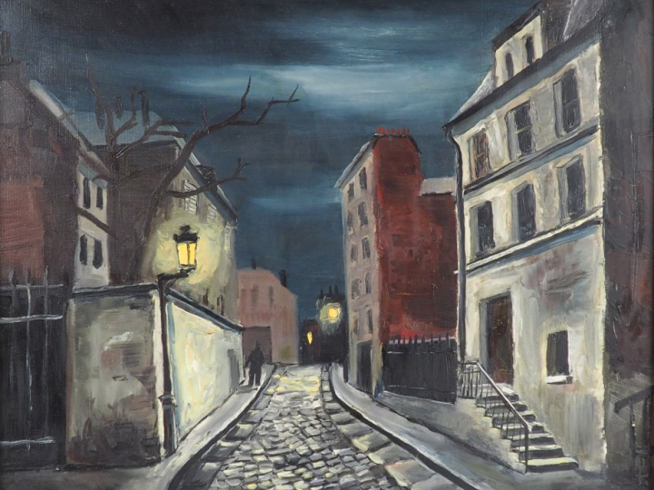 GREMIN.  "rue nocturne" Huile sur toile, signée en bas à droite et dat
