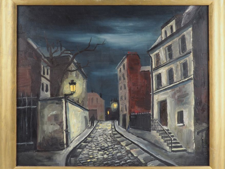 GREMIN.  "rue nocturne" Huile sur toile, signée en bas à droite et dat