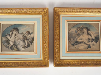 Vente aux enchères CIPRIANI (D'après). Paire de gravures encadrées, "angelots". Signées. 