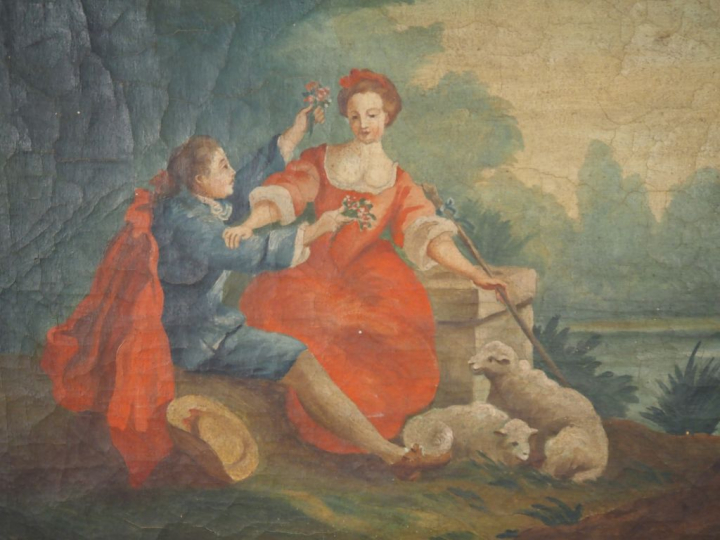 Trumeau début XIXème de style Louis XVI, peinture à décor de scène gal