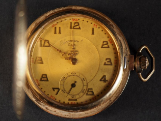 Vente aux enchères ZENITH (?) Montre de poche chronographe aveugle en or jaune 585.  Cadr