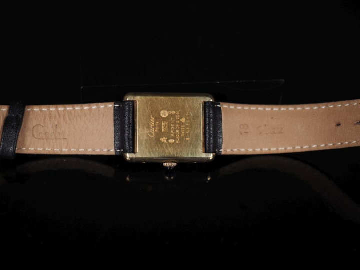 CARTIER, Must Montre bracelet en argent 925 plaqué or.  Boitier rectan