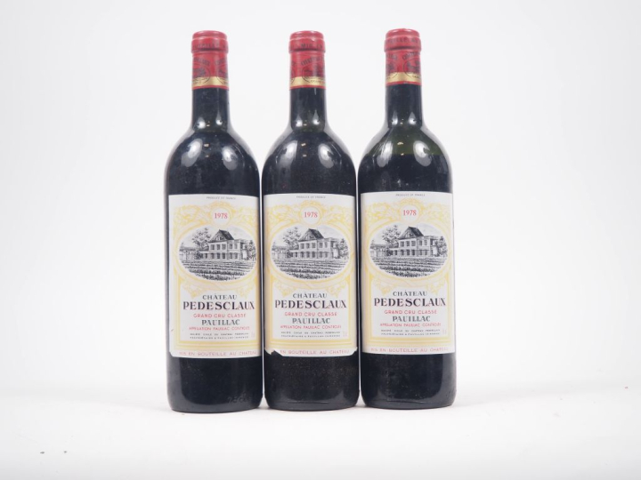 3 BOUTEILLES CHÂTEAU PÉDESCLAUX GCC PAUILLAC - 1978 - 2 LB/1 VIDANGE 