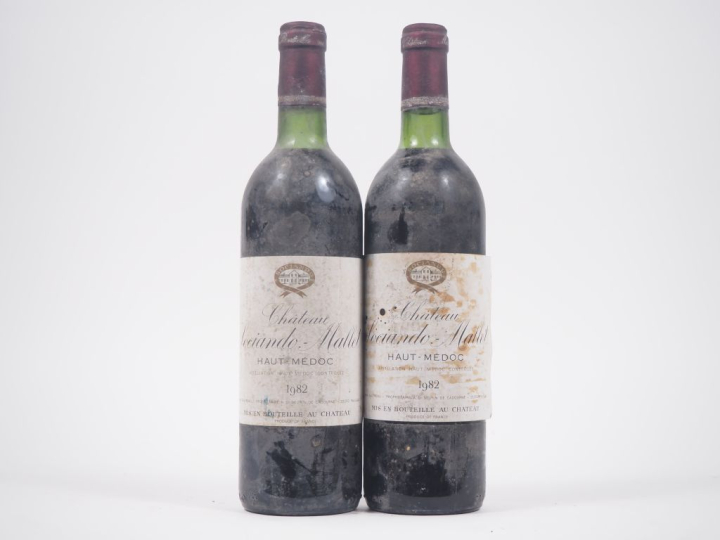 2 BOUTEILLES CHÂTEAU SOCIANDO MALLET HAUT MÉDOC - 1982 - 2 BG/ES