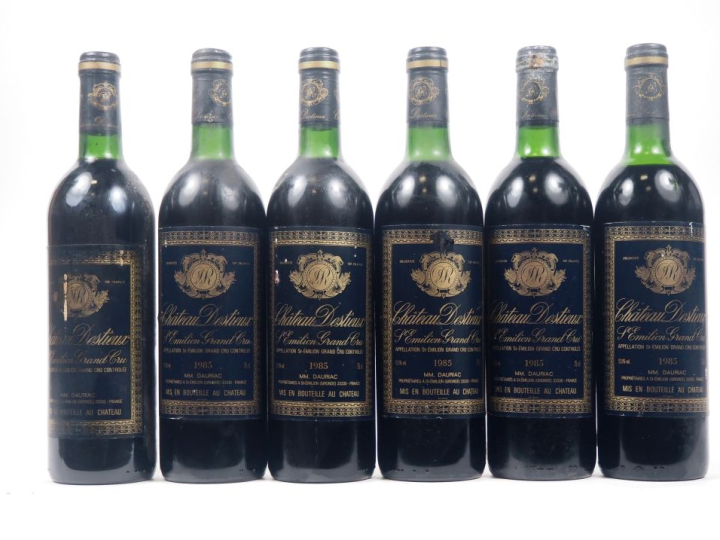 6 BOUTEILLES CHÂTEAU DESTIEUX GC ST ÉMILION - 1985 - 3 BG/2 LB/1 HEP