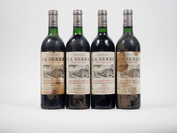 4 BOUTEILLES CHÂTEAU LA SERRE GCC ST ÉMILION - 1986 - 1 BG/1 LB/ES