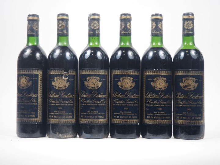 6 BOUTEILLES CHÂTEAU DESTIEUX GC ST ÉMILION - 1988 - 1 BG/2 LB/2 LB-HE