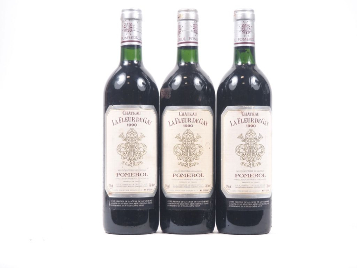 3 BOUTEILLES CHÂTEAU LA FLEUR DE GAY POMEROL - 1990 - 2 BONS NIVEAUX/E