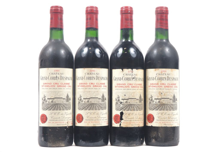 4 BOUTEILLES CHÂTEAU GRAND CORBIN DESPAGNE GCC ST ÉMILION - 1990 - 1 E