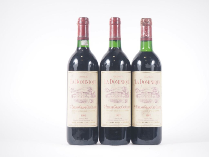3 BOUTEILLES CHÂTEAU LA DOMINIQUE GCC ST ÉMILION - 1992 - 1 LB/ELS 