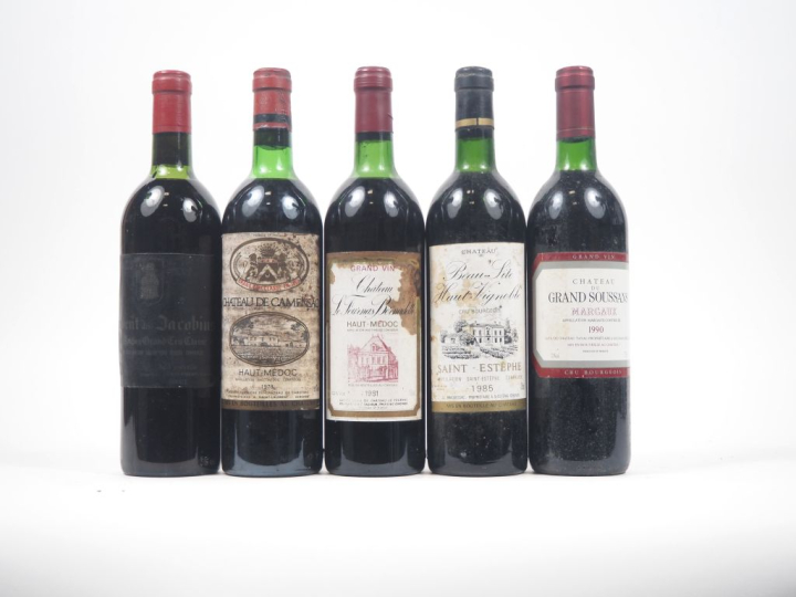 5 BOUTEILLES : 1 COUVENT DES JACOBINS GCC ST ÉMILION - 1975 - LB/BOUCH