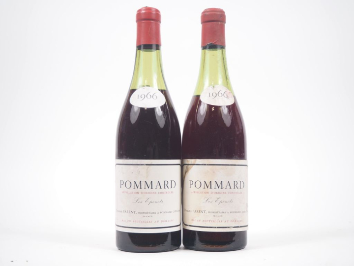 2 BOUTEILLES POMMARD "LES ÉPENOTS" DOMAINE PARENT - 1966 - 5 CM/6 CM/E