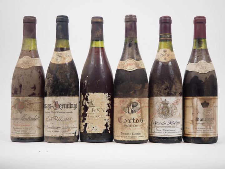 6 BOUTEILLES : 1 CHASSAGNE MONTRACHET B. MOREY - 1987 - ETS/1 CROZES 
