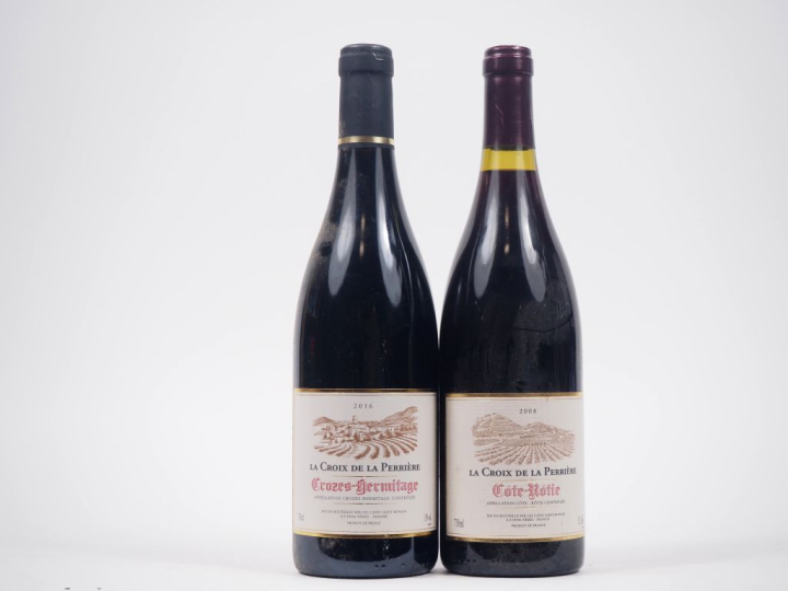 2 BOUTEILLES LA CROIX DE LA PERRIERE : 1 CROZES HERMITAGE - 2016/1 CÔT