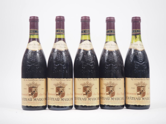 Vente aux enchères 5 BOUTEILLES CHÂTEAUNEUF DU PAPE CHATEAU MAUCOIL - 1984 - 1 CM à 2,8 C