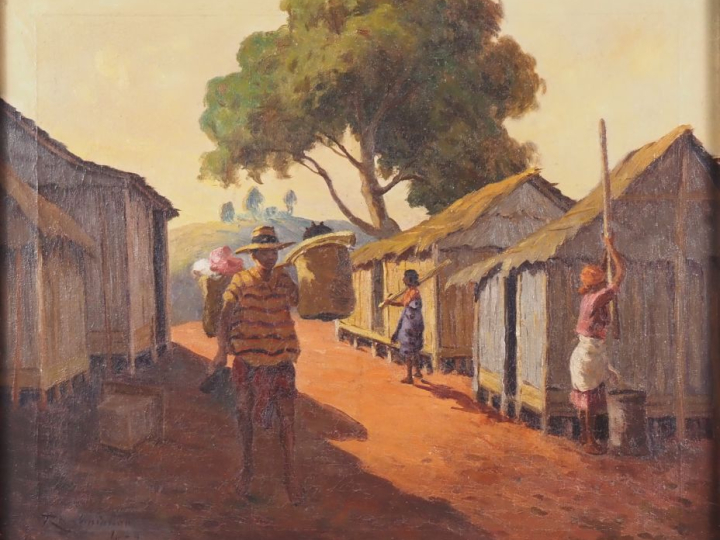 Jean RAMBININTSOA. "scène de la vie quotidienne dans un village malgac