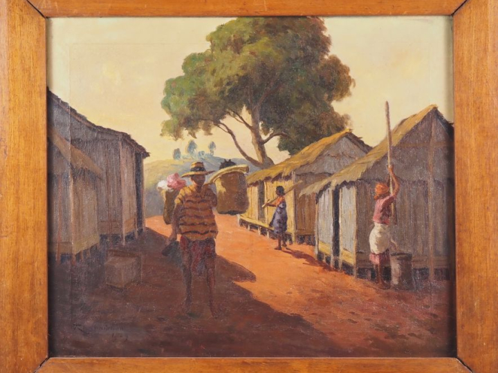 Jean RAMBININTSOA. "scène de la vie quotidienne dans un village malgac