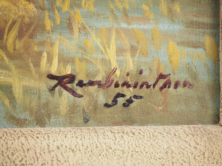 Jean RAMBININTSOA.  "les moissons à Madagascar" Huile sur isorel, sign