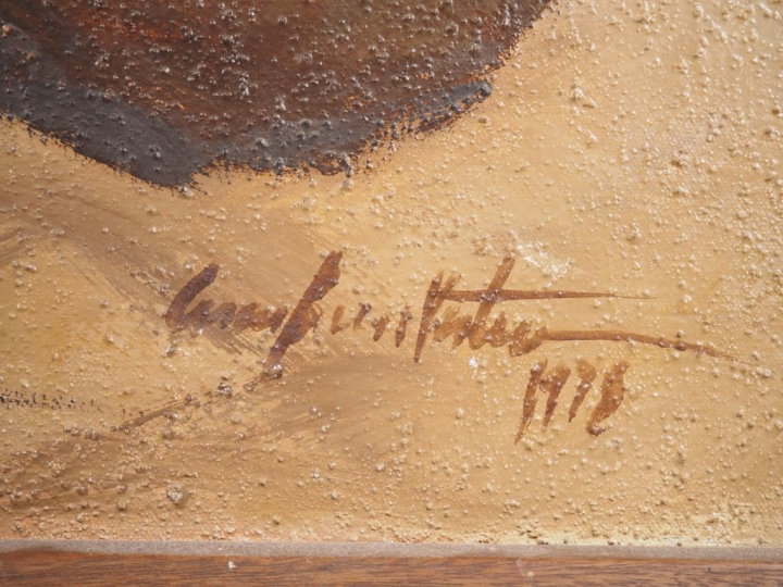 Ecole malgache XXème. "le combat de coqs" Huile sur toile, signée en b