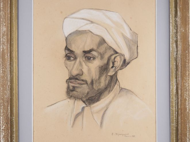 KJÆRGAARD "portrait d'homme" Dessin, signé en bas à droite, situé à Tu