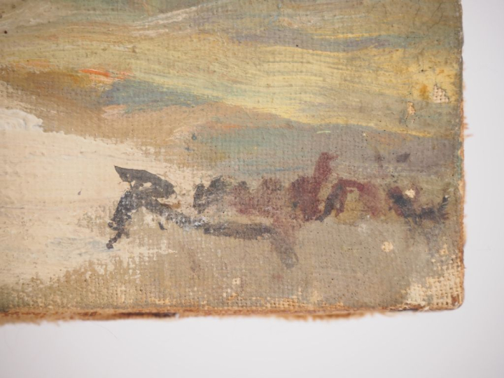 RANDRIA.  "Campement de bouviers malgaches" Huile sur toile, sigée en 