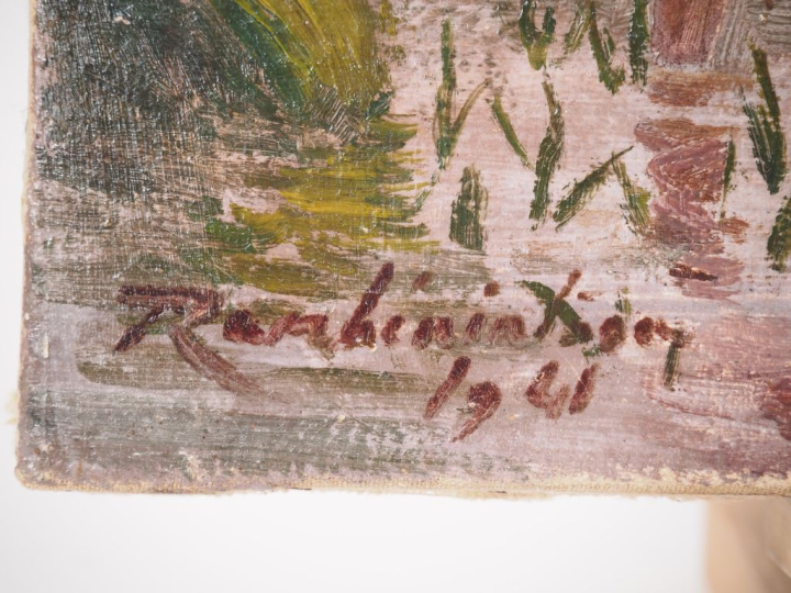 Jean RAMBININTSOA.  "dans la rizière" Huile sur toile, signée en bas à