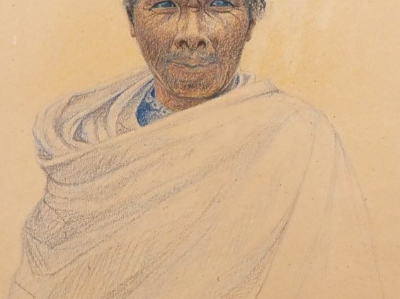 Ecole malgache XXème.  "portrait de femme" Dessin, signé en bas à droi