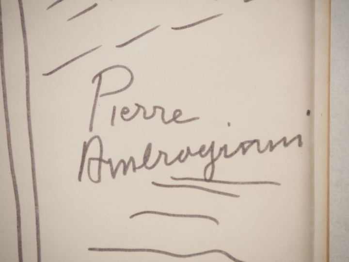 Pierre AMBROGIANI.  "le jardinier" Dessin au feutre, signé en bas à dr