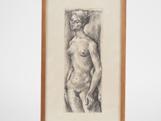 Vente aux enchères Gérard CALVET.  "le modèle nue" Encre signée, en haut à droite  Dim. 2