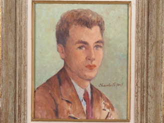 Vente aux enchères Lucien CHANTERELLE.  "portrait de jeune homme à la cravate" Huile sur 
