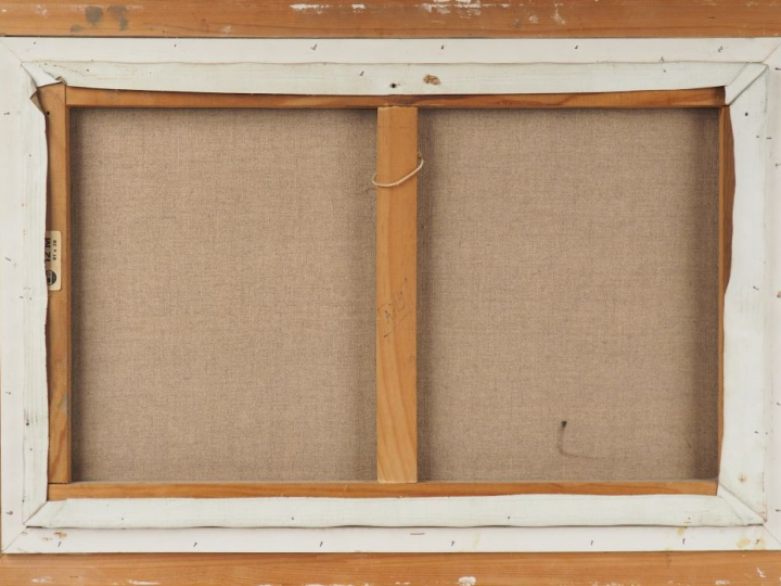 Pierre CORNU.  "village de bord de mer, le 14 juillet" Huile sur toile