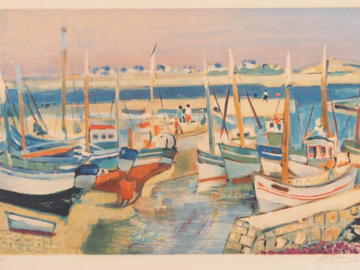 DESNOYER.  "Le port" Lithographie, numérotée 85/100 contresignée en ba