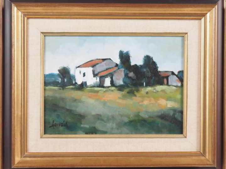 Gérard GERVAIS.  "Mas en Salanque" Huile sur toile, signée en bas à ga