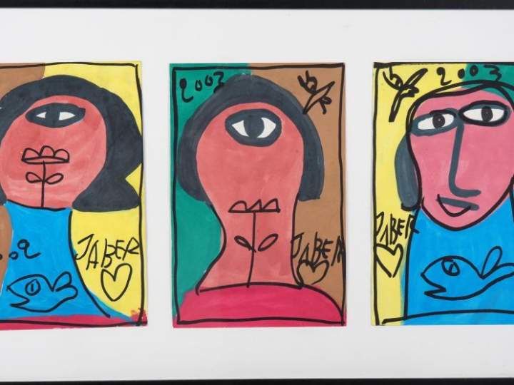 JABER.  "portraits"  Triptyque, aquarelles signées et datées 2002 et 2