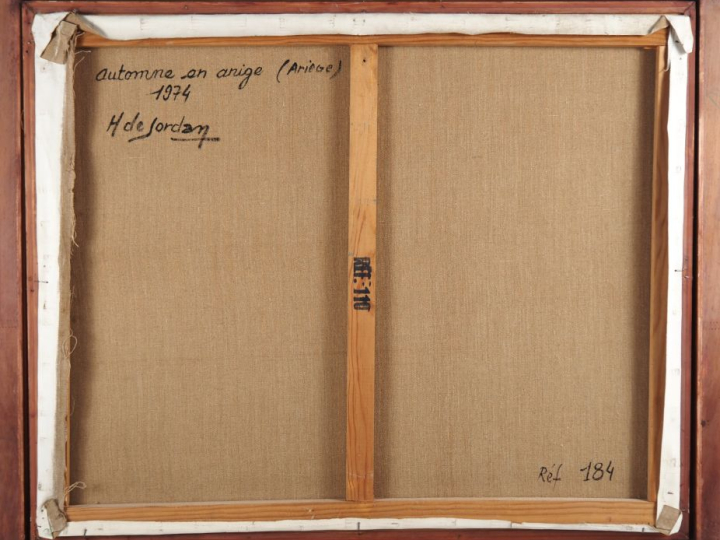 H. DE JORDAN.  "automne en Ariège" Huile sur toile, signée en bas à ga