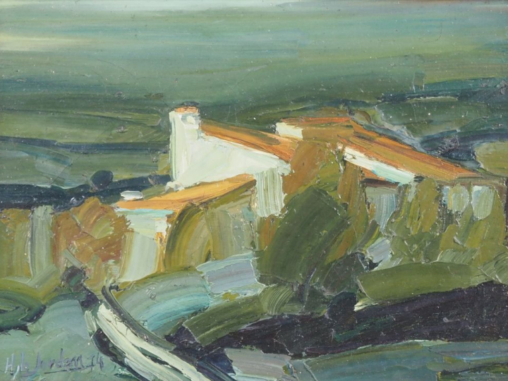 H. DE JORDAN.  "Mas catalan" Huile sur toile, signée en bas à gauche e