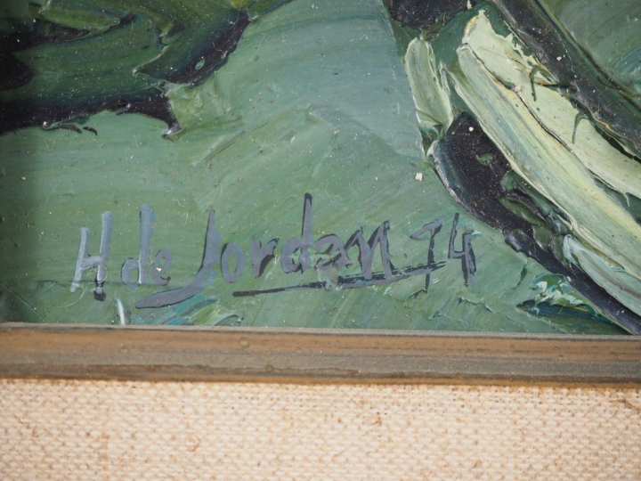 H. DE JORDAN.  "Mas catalan" Huile sur toile, signée en bas à gauche e