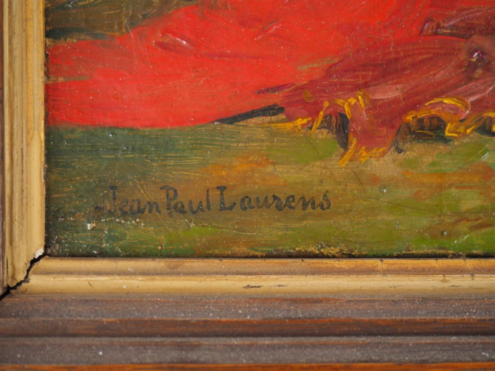 Jean Paul LAURENS.  "Etude, Prélat en prière" Huile sur toile, signée 