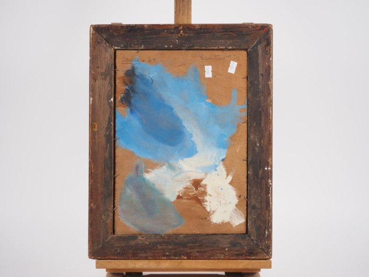 LIOZU.  "Village du midi animé" Huile sur panneau, signée en bas à gau