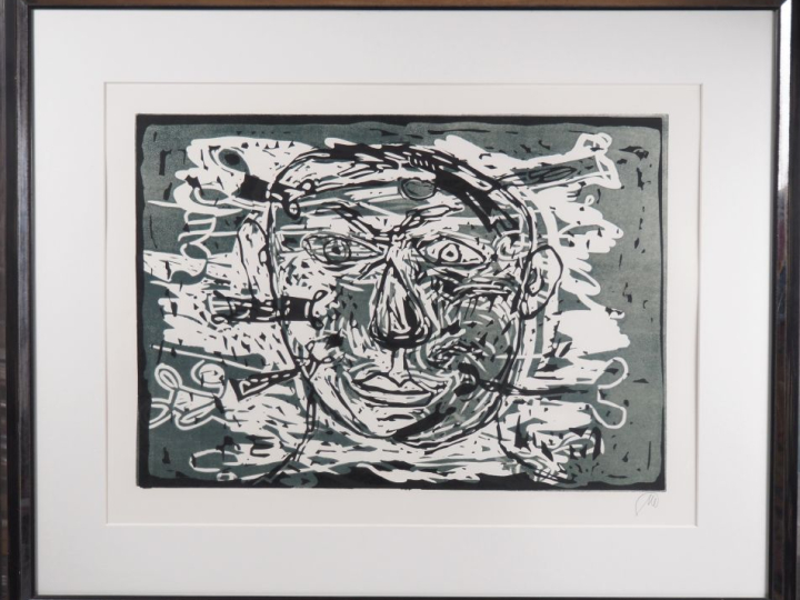 Markus LUPERTZ.  "portrait d'homme"  Lithogaphie  Dim. 60 x 80 cm