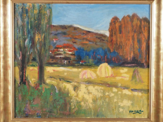 Vente aux enchères HOMERO PANAGIATOPOULOS. "Paysage de Provence" Huile sur toile, signée 